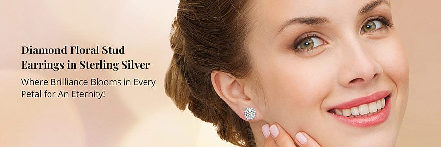 Diamond Floral Stud Earrings in Sterling Silver Banner