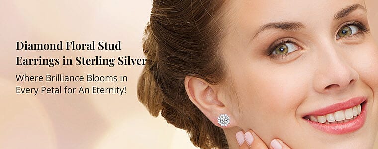 Diamond Floral Stud Earrings in Sterling Silver Banner