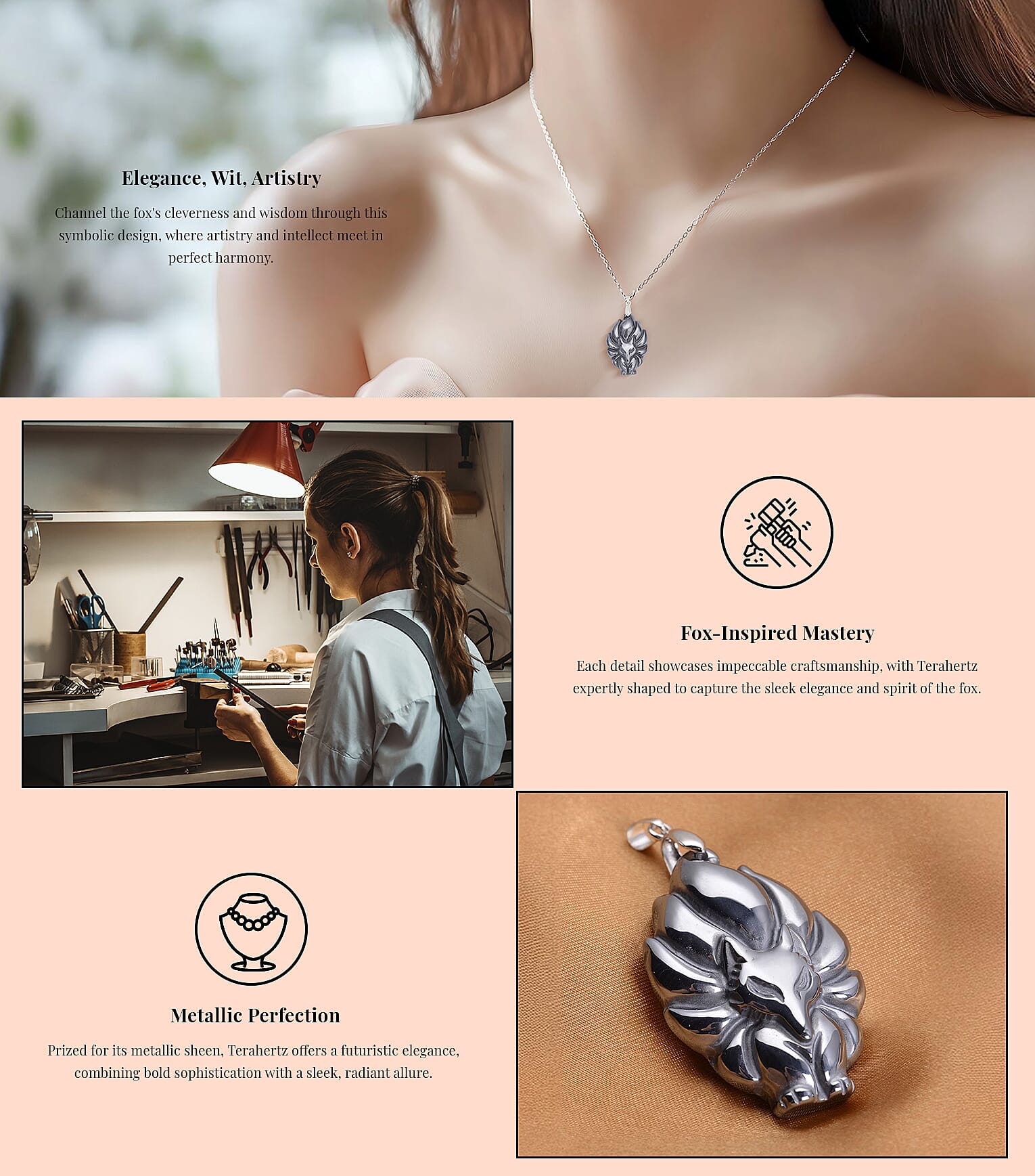 Carved Fox Terahertz Pendant in Silvertone Banner