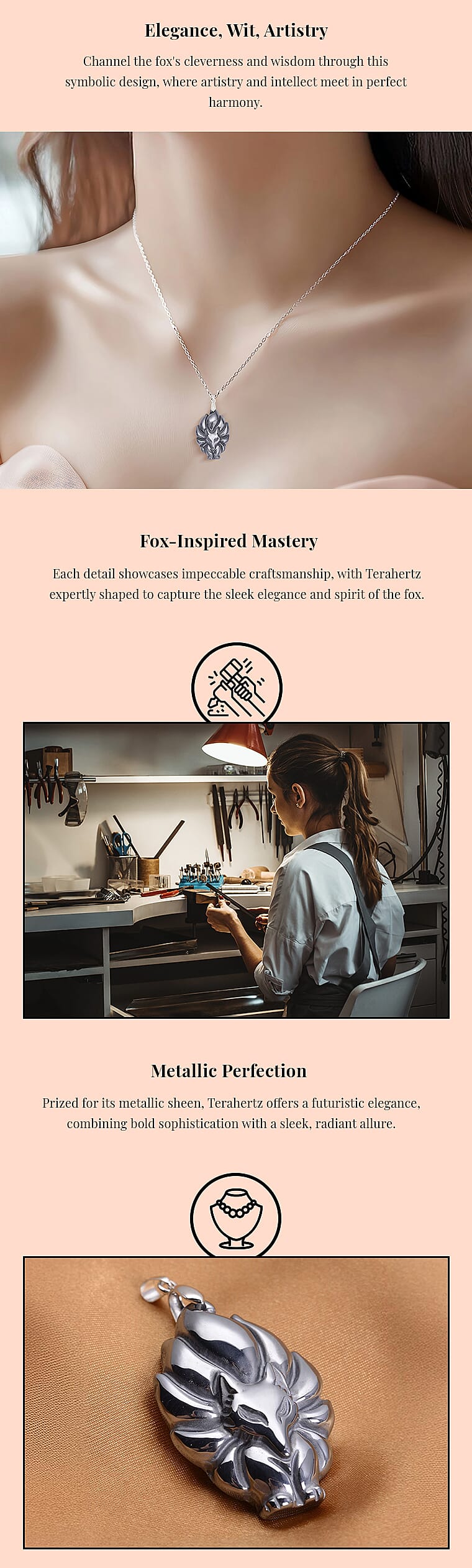 Carved Fox Terahertz Pendant in SilvertoneBanner
