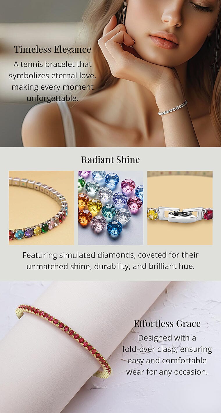 Simulated Diamond Tennis Bracelet in Goldtone Banner