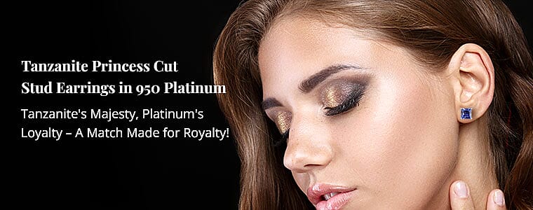 Tanzanite Princess Cut Stud Earrings in 950 Platinum Banner