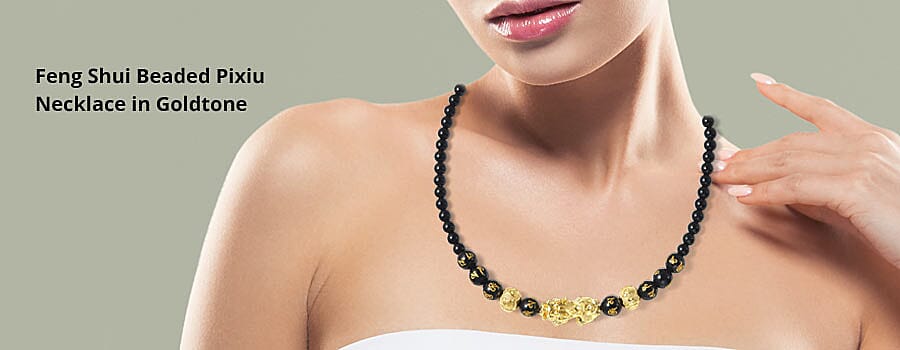 Feng Shui Beaded Pixiu Necklace in Goldtone Banner