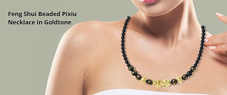 Feng Shui Beaded Pixiu Necklace in Goldtone Banner