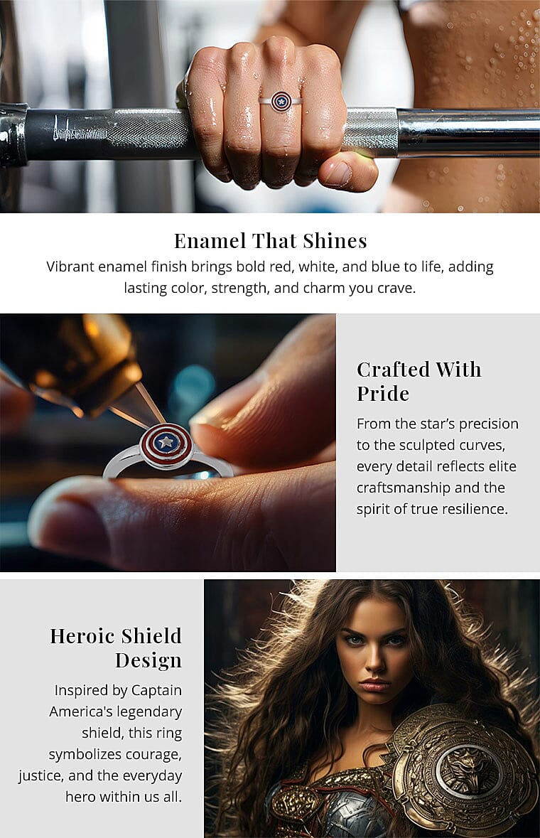 Marvel Captain America Shield Enameled Ring in Silvertone Banner