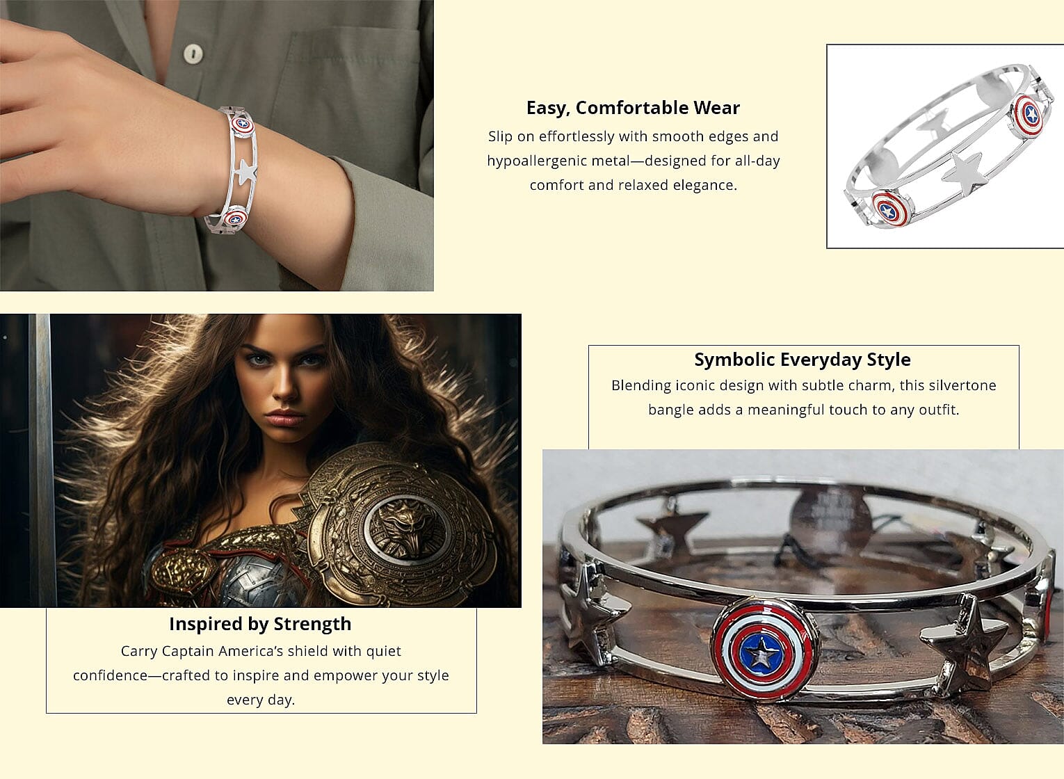 Captain America Bangle Bracelet in Silvertone Banner