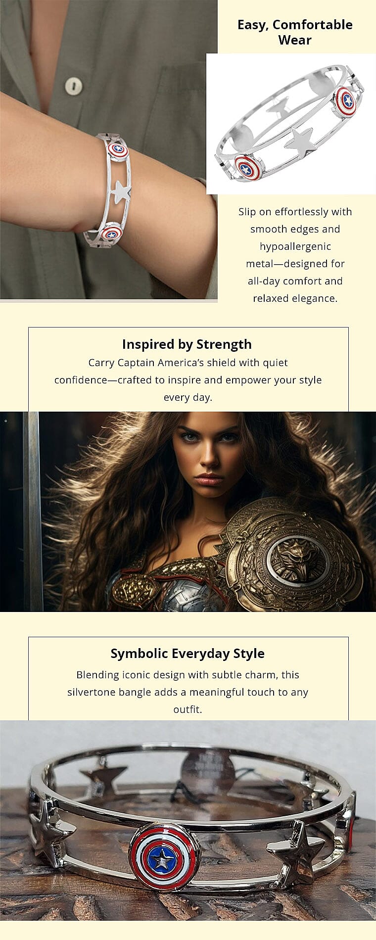 Captain America Bangle Bracelet in Silvertone Banner