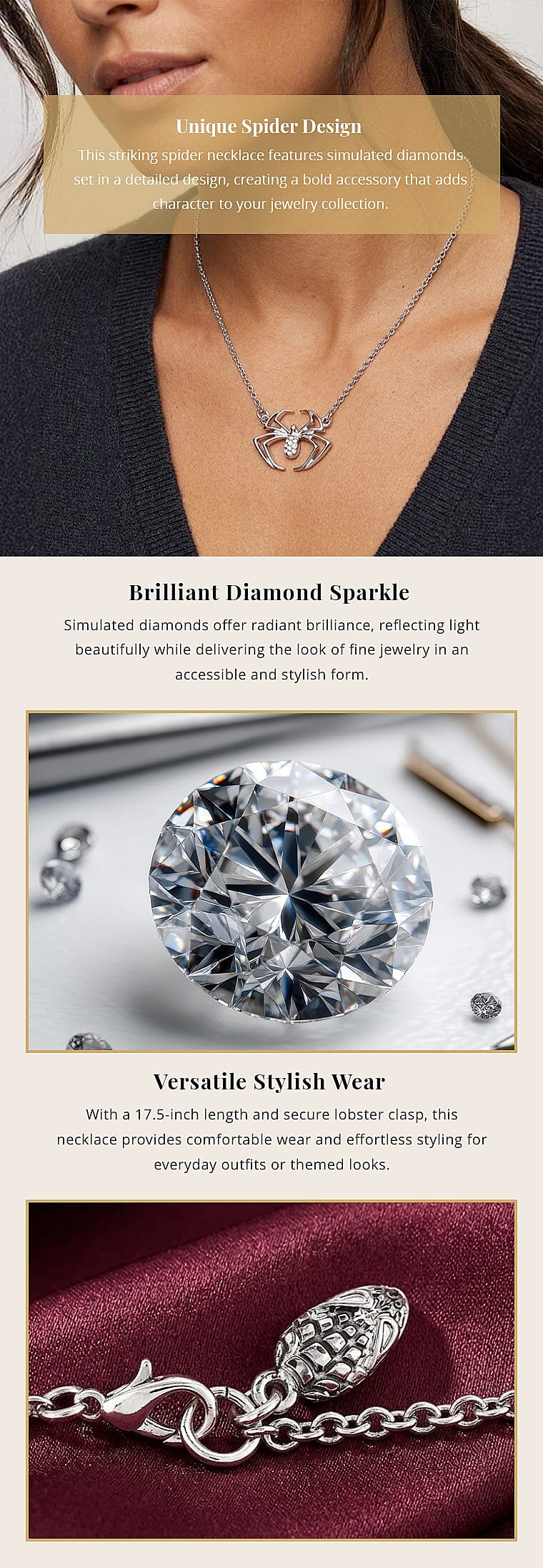 Marvel Simulated Diamond Spider Necklace in Silvertone 17.5 Inches Banner