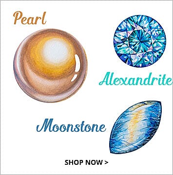 - Pearl, Alexandrite, Moonstone - June birthstone jewelry.