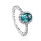 Paraiba topaz halo ring in sterling silver.