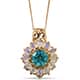 Paraiba topaz pendant with chain in yellow gold finish.