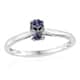 Peacock tanzanite solitaire ring in sterling silver.
