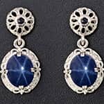 Thai blue star sapphire earrings in sterling silver.