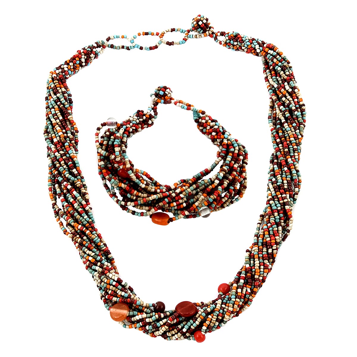 Multi Color Glass Seed Bead Necklace (Approx 26 Inches) and Bracelet (7.5Inches) image number 0