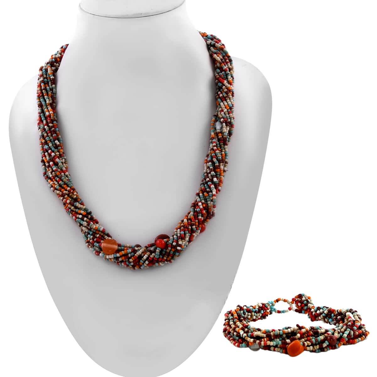 Multi Color Glass Seed Bead Necklace (Approx 26 Inches) and Bracelet (7.5Inches) image number 2