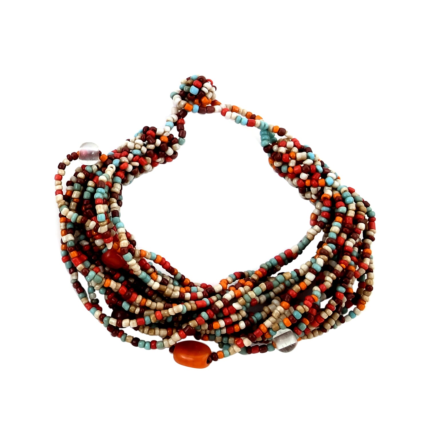 Multi Color Glass Seed Bead Necklace (Approx 26 Inches) and Bracelet (7.5Inches)