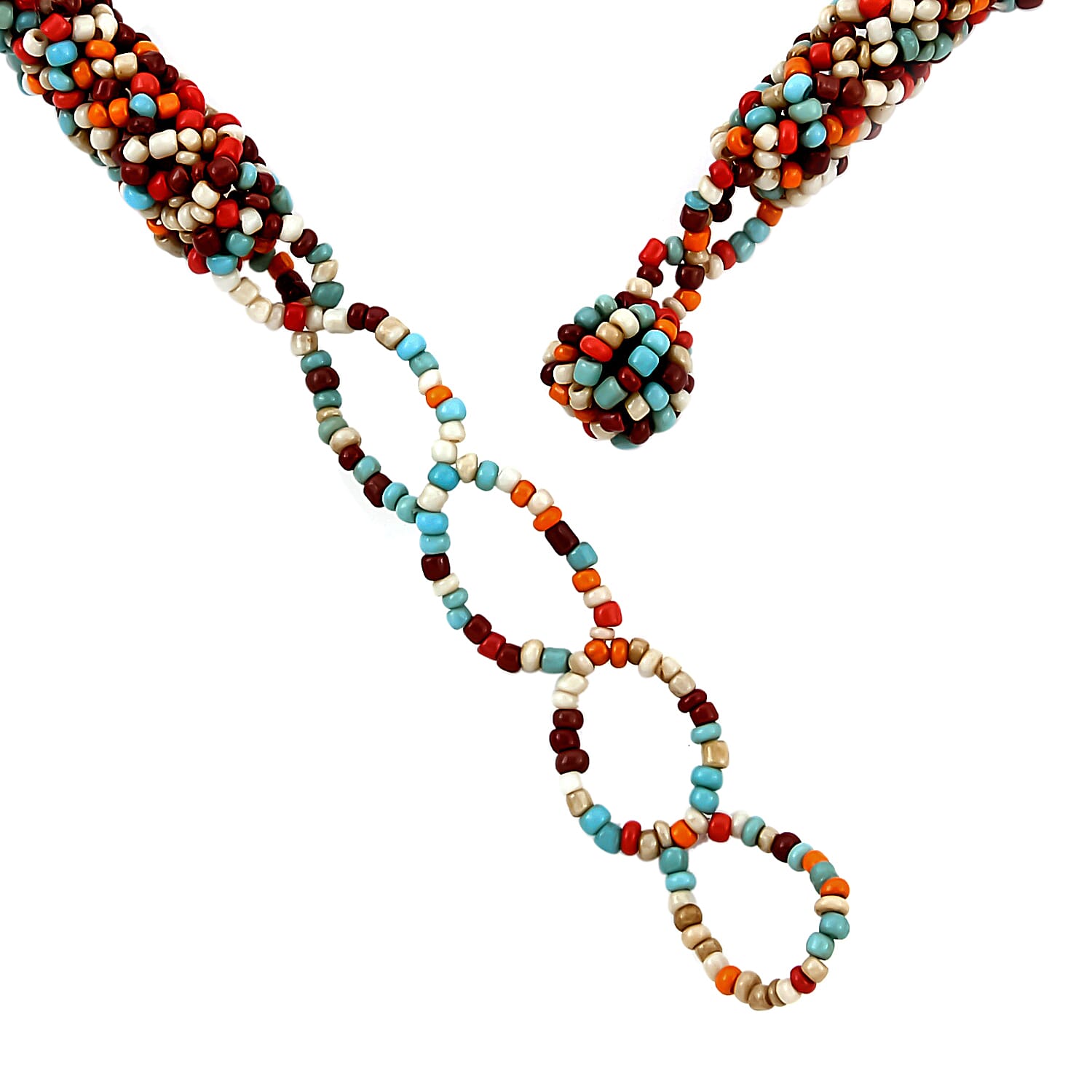 Multi Color Glass Seed Bead Necklace (Approx 26 Inches) and Bracelet (7.5Inches)