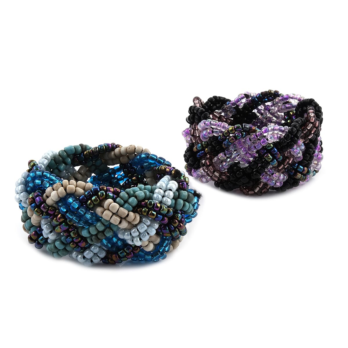 Purple and Blue Seed Bead Set of 2 Stretch Bracelets image number 2