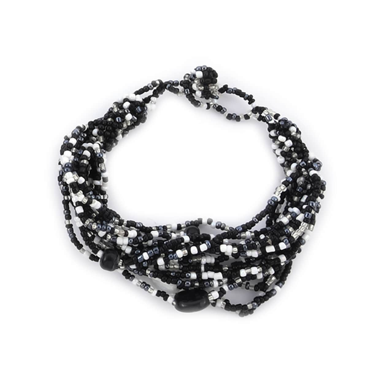 Black and White Glass Seed Bead Necklace (Approx 26 Inches) and Bracelet (7.5Inches) image number 5