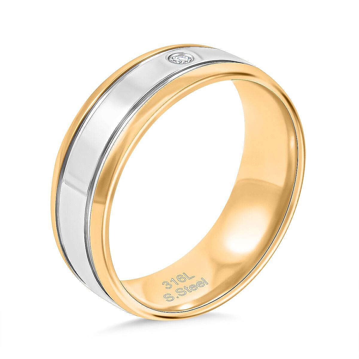 Simulated Diamond Set of 3 Band Rings in ION Plated YG and Stainless Steel (Size 5) 0.50 ctw