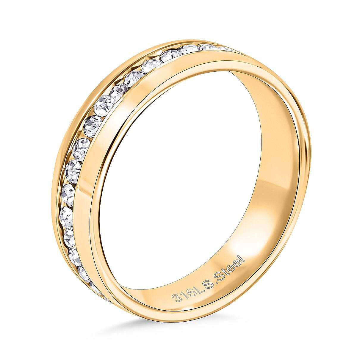 Simulated Diamond Set of 3 Band Rings in ION Plated YG and Stainless Steel (Size 5) 0.50 ctw