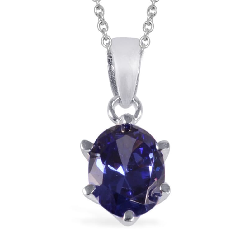 Simulated Blue Sapphire Sterling Silver Solitaire Pendant With Stainless Steel Chain (20 in) TGW 1.50 cts.