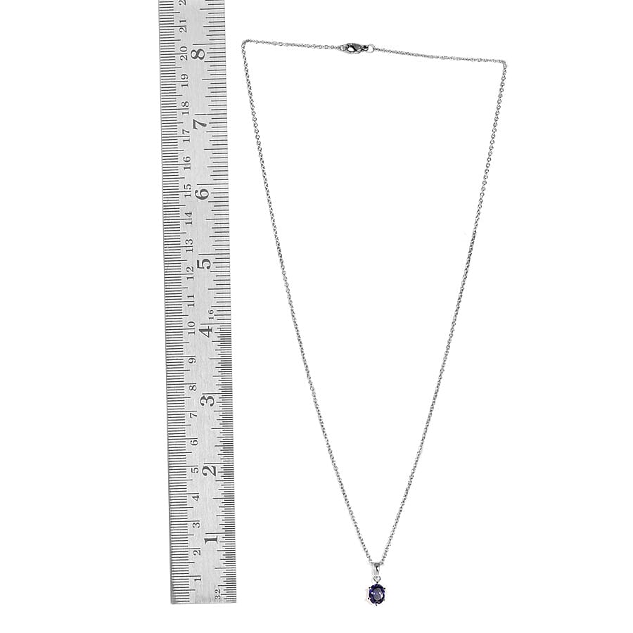 Simulated Blue Sapphire Sterling Silver Solitaire Pendant With Stainless Steel Chain (20 in) TGW 1.50 cts.