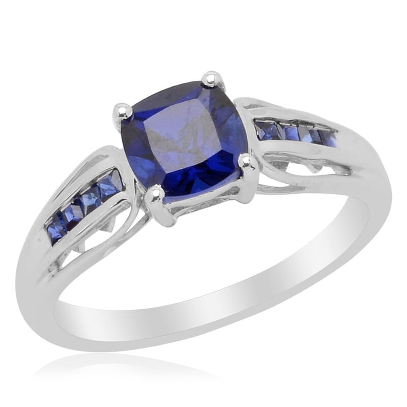Lab Created Blue Sapphire Ring in Sterling Silver (Size 7.0)