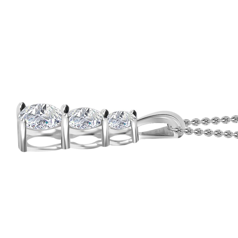 Lustro Stella Made with Finest CZ Necklace in Platinum Plated Sterling Silver, Three Stone Pendant, Jewelry Gifts For Women