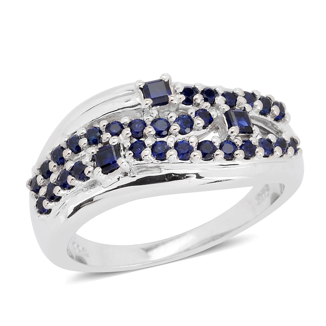 Lab Created Blue Sapphire Ring in Sterling Silver (Size 7.0)