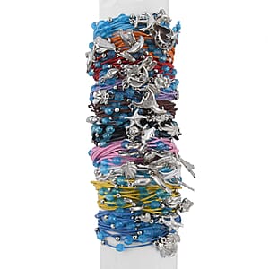 Set of 10 Friendship Bracelets with Charms on Multi Color Cords (Adjustable)
