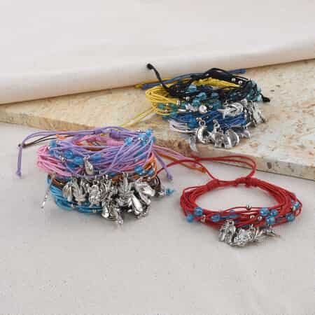 Set of 10 Friendship Bracelets with Charms on Multi Color Cords (Adjustable) image number 1