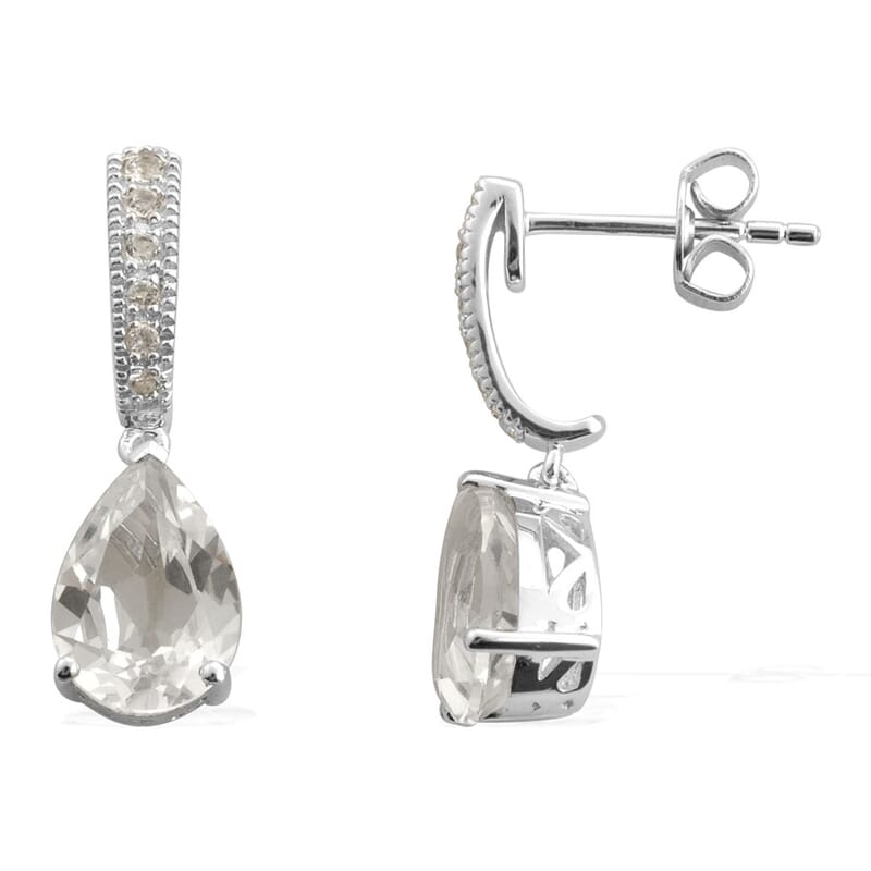 Created White Sapphire Sterling Silver Earrings TGW 3.893 Cts. TGW 3.89 Cts.