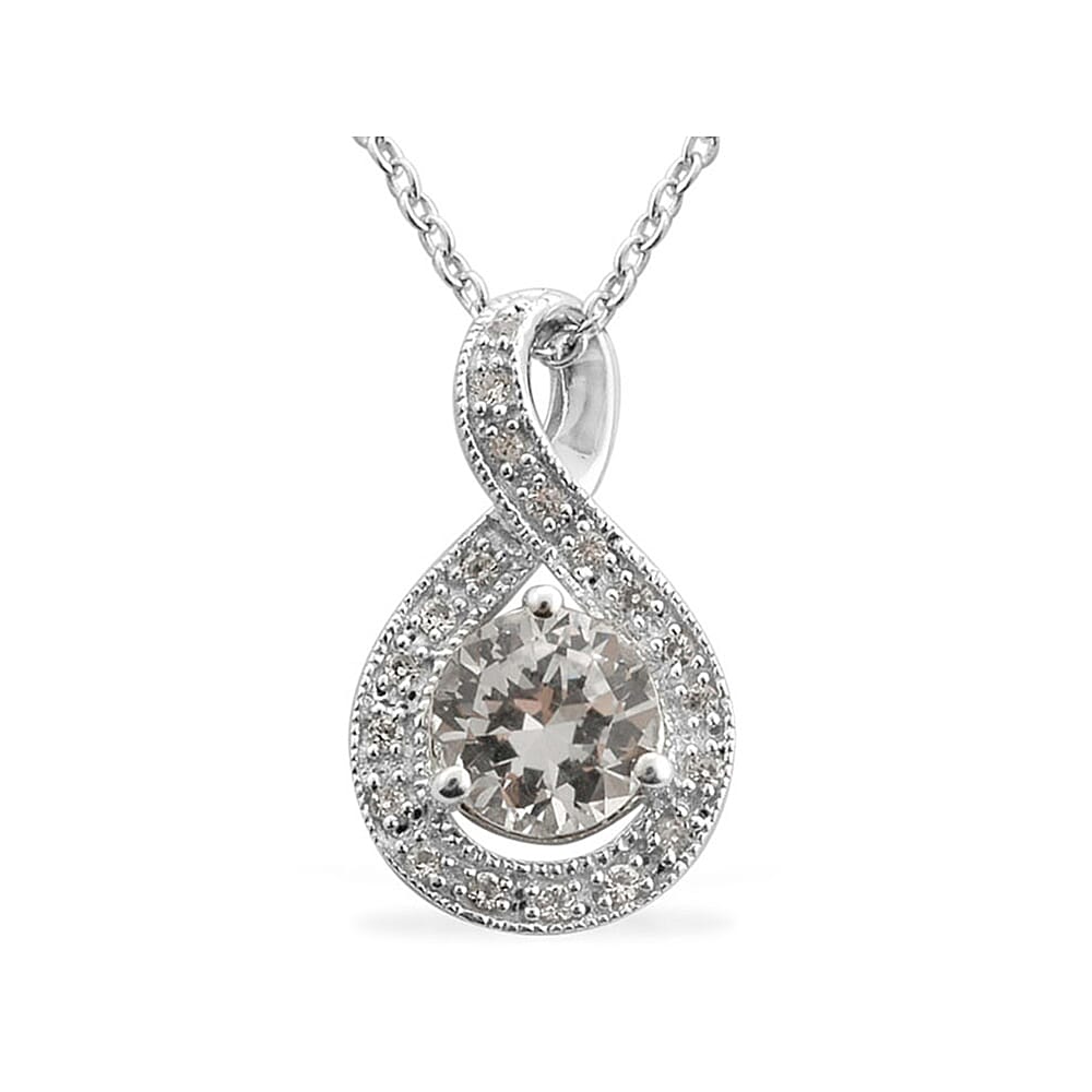 Lab Created White Sapphire Pendant Necklace 18 Inch in Sterling Silver