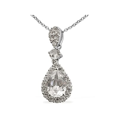 Lab Created White Sapphire Pendant Necklace 18 Inch in Sterling Silver