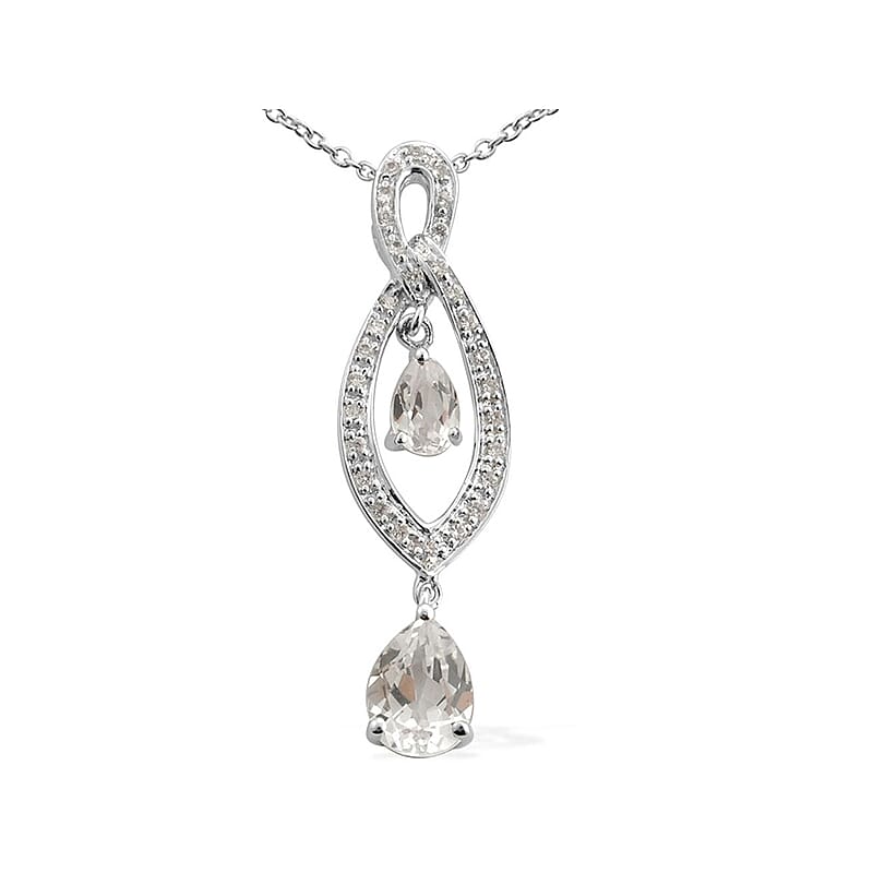 Lab Created White Sapphire Pendant Necklace 18 Inch in Sterling Silver