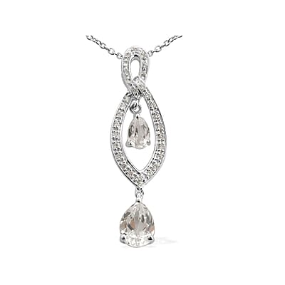 Lab Created White Sapphire Pendant Necklace 18 Inch in Sterling Silver