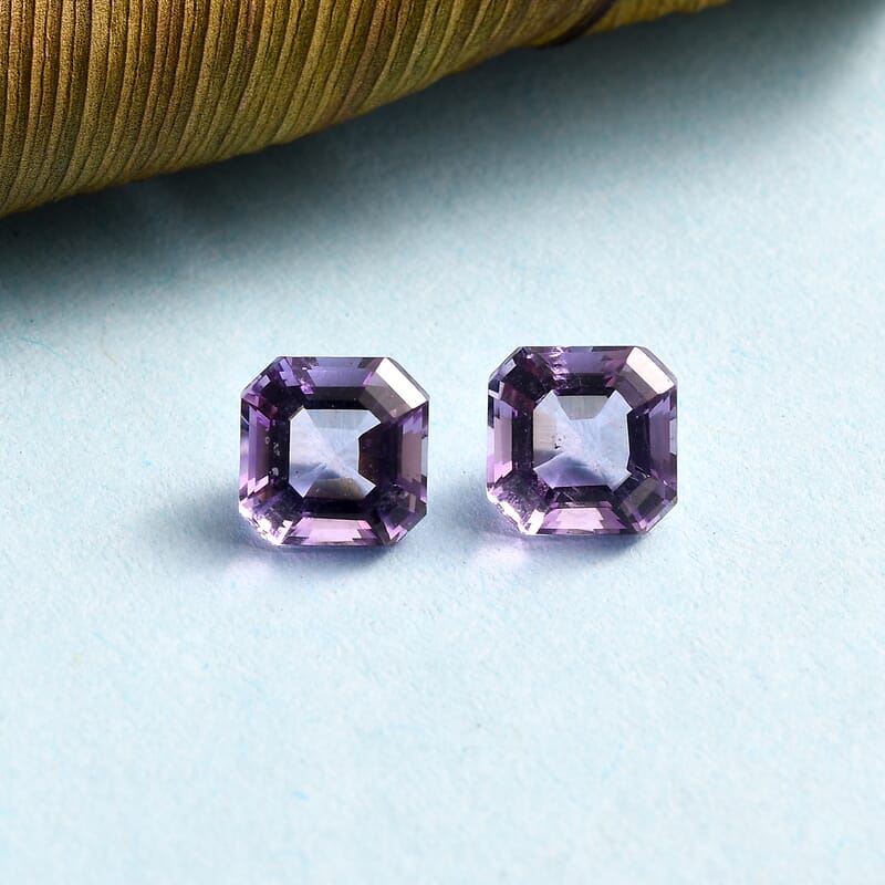 Asscher Cut Rose De France Amethyst Set of 2 (Oct 7x7 mm) 3.05 ctw Loose Gemstone