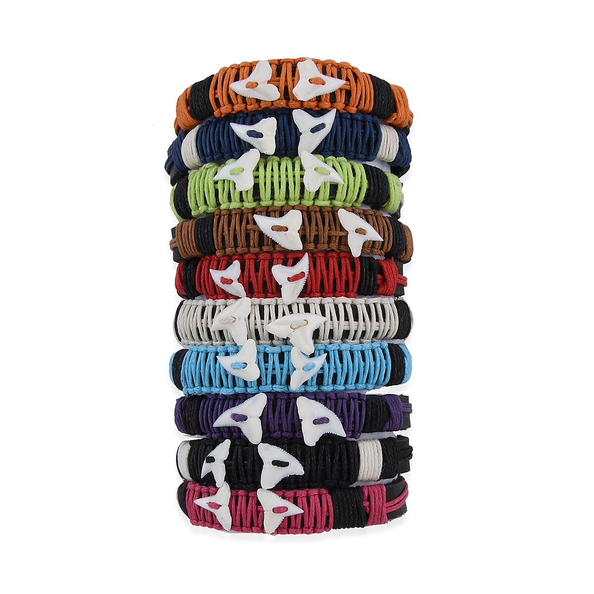 Shark Teeth, Multi Color Leather Friendship Set of 10 Bracelets (Adjustable) image number 0