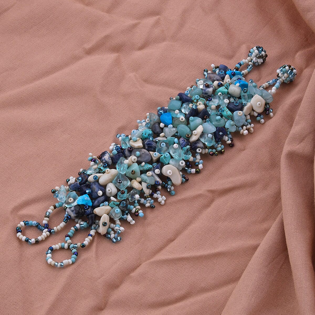 Royal Bali Collection Multi Gemstone, Shades of Blue Seed Beaded Bracelet 7.50 Inches 220.00 ctw (7.50 In) image number 1