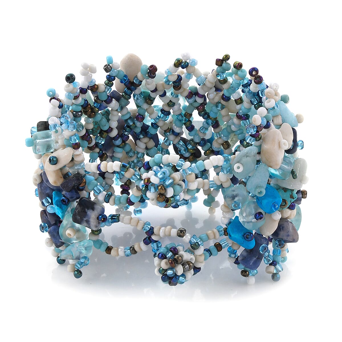 Royal Bali Collection Multi Gemstone, Shades of Blue Seed Beaded Bracelet 7.50 Inches 220.00 ctw (7.50 In) image number 2