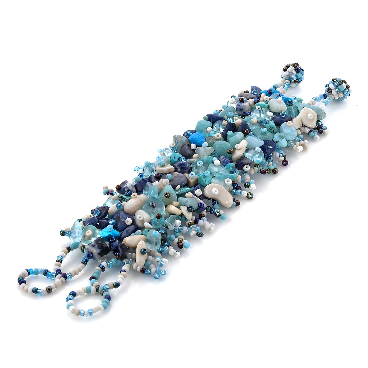 Royal Bali Collection Multi Gemstone, Shades of Blue Seed Beaded Bracelet 7.50 Inches 220.00 ctw (7.50 In) image number 3