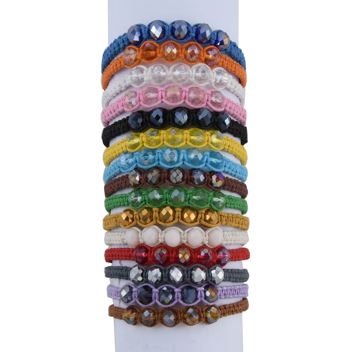 Multi Color Faceted Glass Bead Set of 15 Friendship Bracelets (Adjustable) image number 0