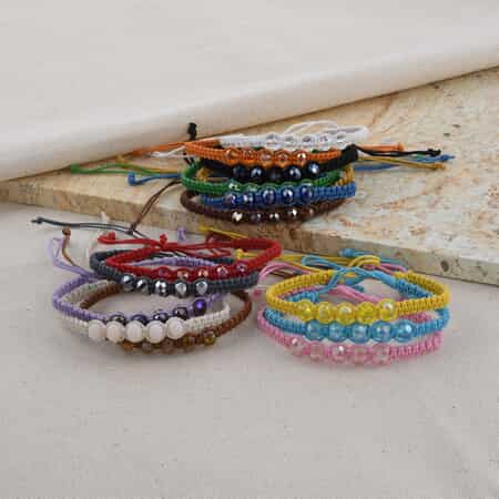 Multi Color Faceted Glass Bead Set of 15 Friendship Bracelets (Adjustable) image number 1