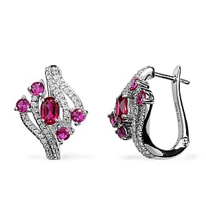 Lab Created Ruby and Lab Created White Sapphire Earrings in Platinum Over Sterling Silver