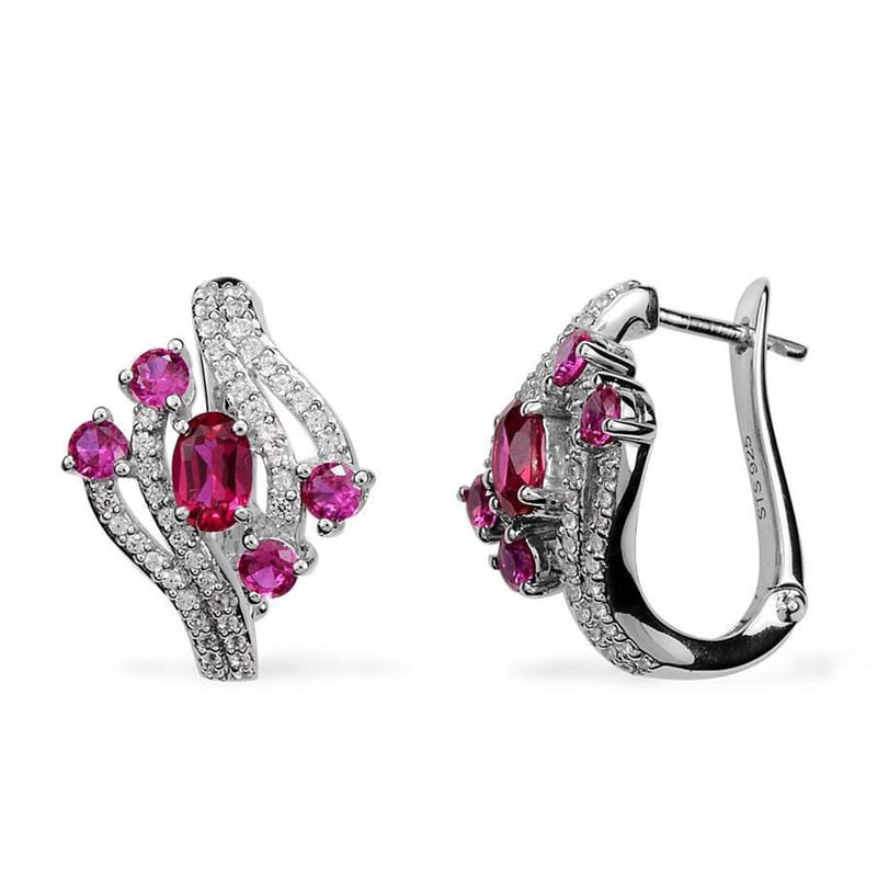 Lab Created Ruby and Lab Created White Sapphire Earrings in Platinum Over Sterling Silver