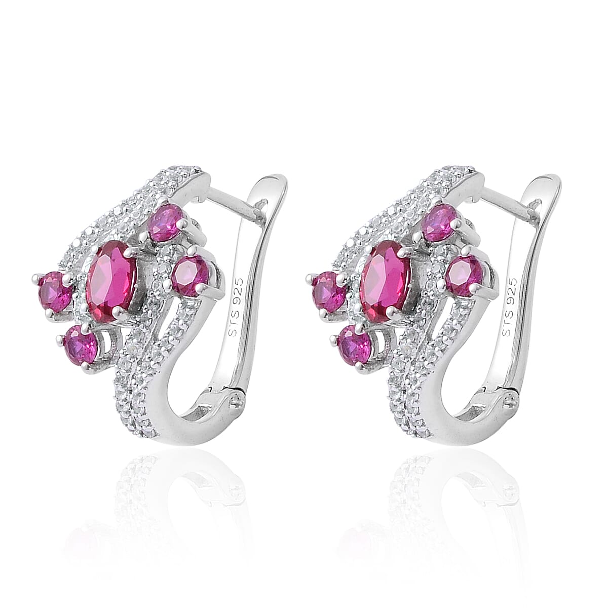 Lab Created Ruby and Lab Created White Sapphire Earrings in Platinum Over Sterling Silver image number 1