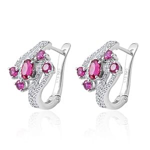 Lab Created Ruby and Lab Created White Sapphire Earrings in Platinum Over Sterling Silver