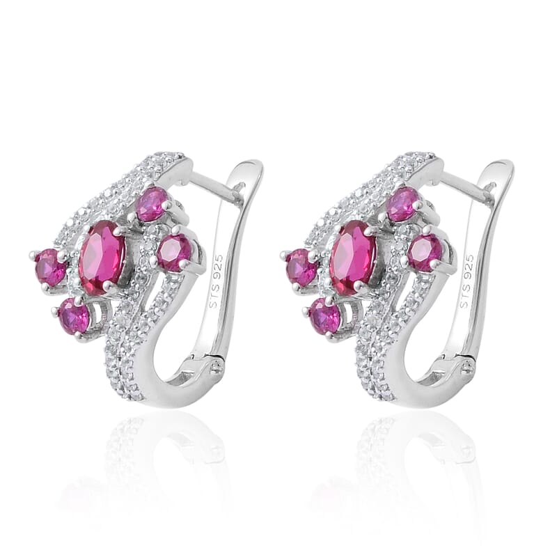 Lab Created Ruby and Lab Created White Sapphire Earrings in Platinum Over Sterling Silver