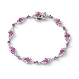 Lab Created Ruby and Lab Created White Sapphire Bracelet 7.25 Inch in Sterling Silver (7.25 In)